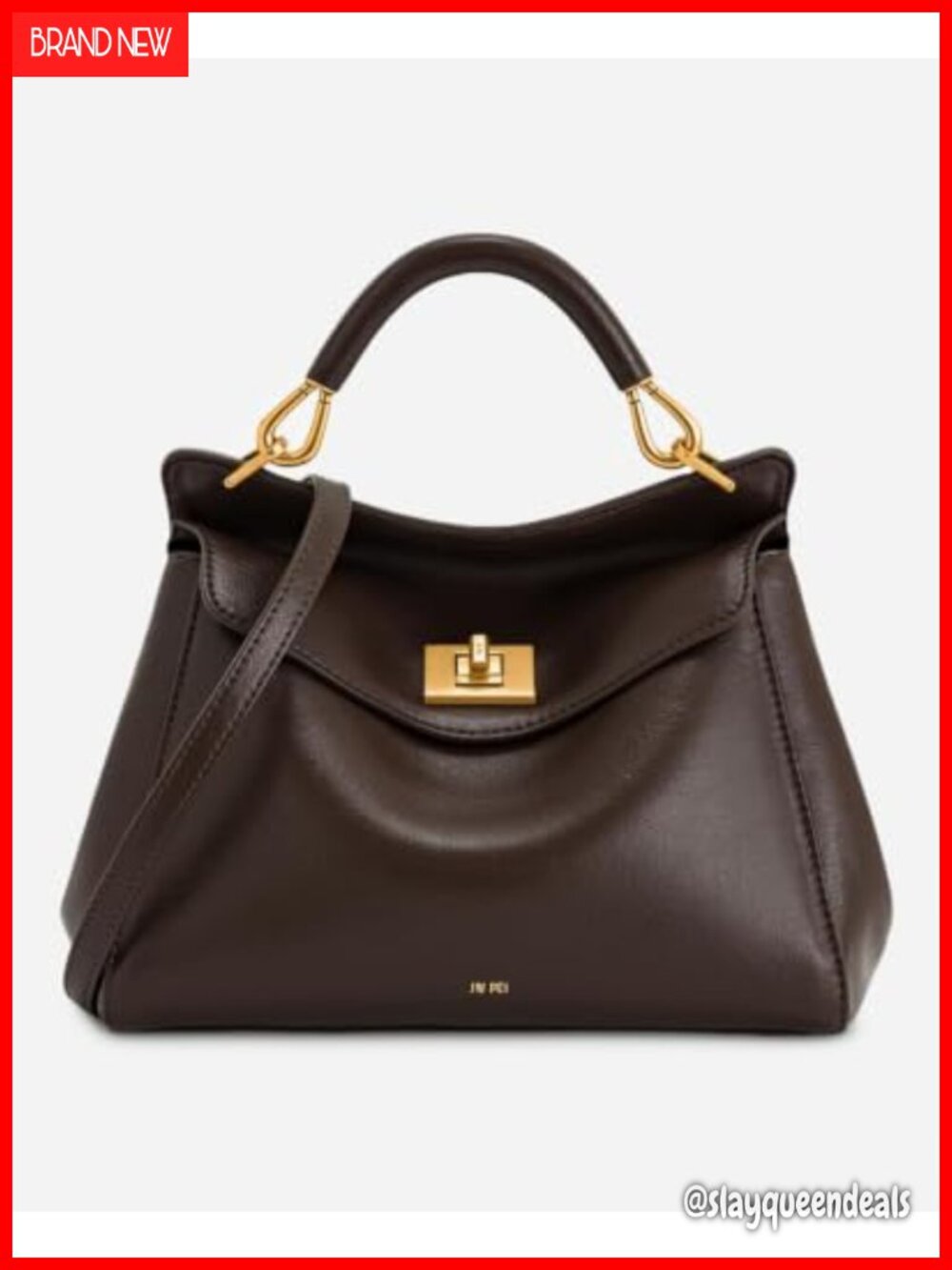 Vegan Leather Faux Leather Top Handle Handbag with Detachable Strap & Gold